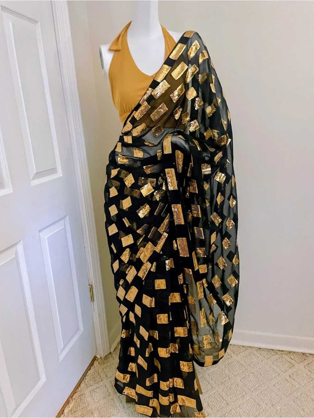 Party Sequin Wrap Dress - Black and Gold